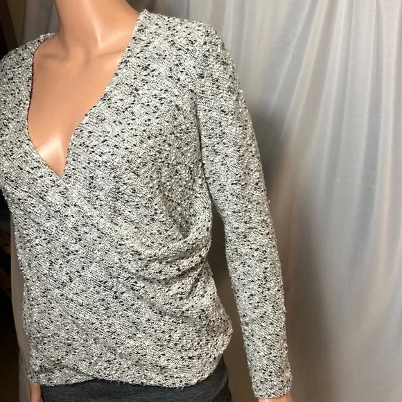 1.State Marled Gray Knit Wrap Style Dress Long Sleeve Back Zipper Size S - Picture 4 of 15